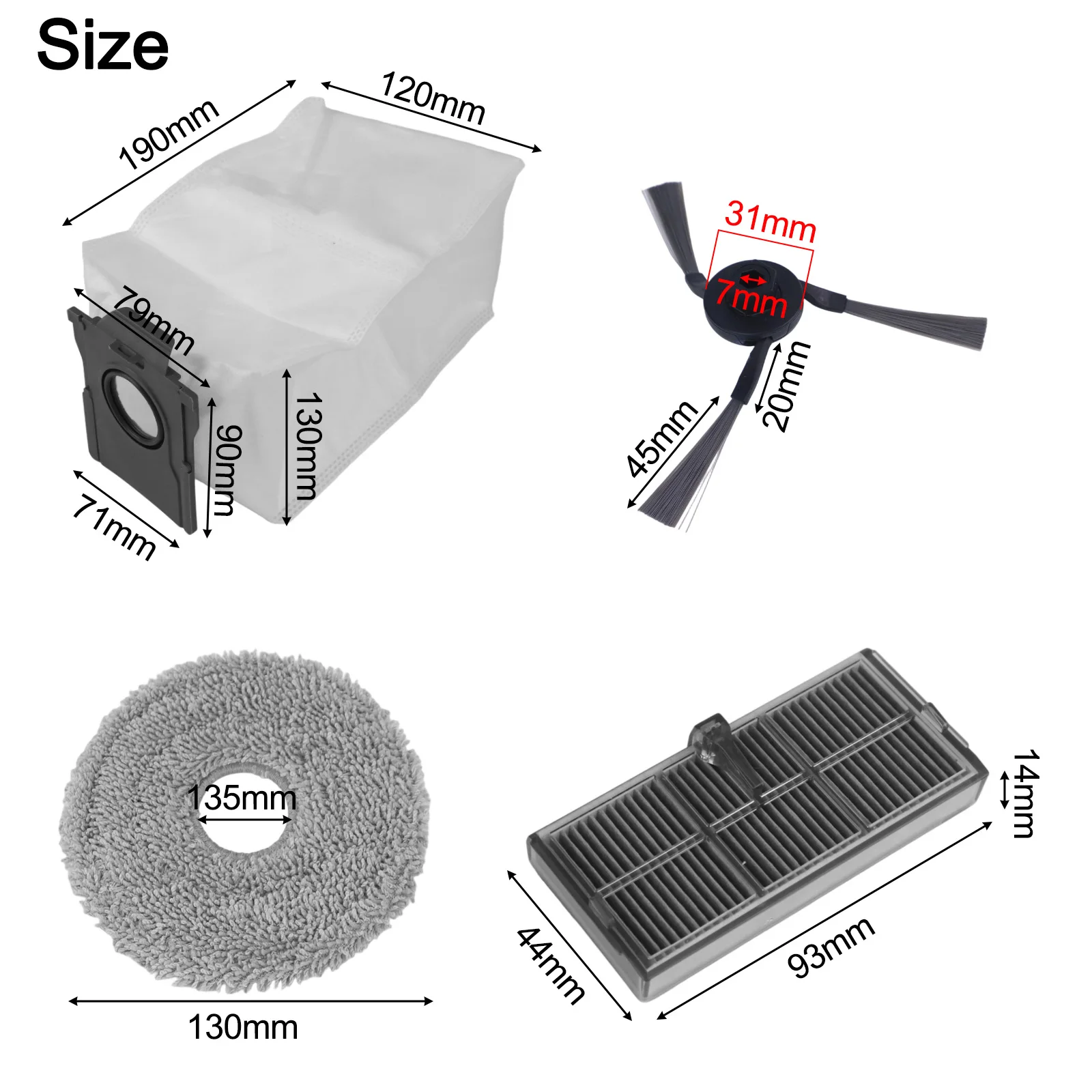

Premium Replacement Kit for MOVA For P50 Pro For Ultra Mop Cloths Dust Bags and Side Brushes for Effective Cleaning