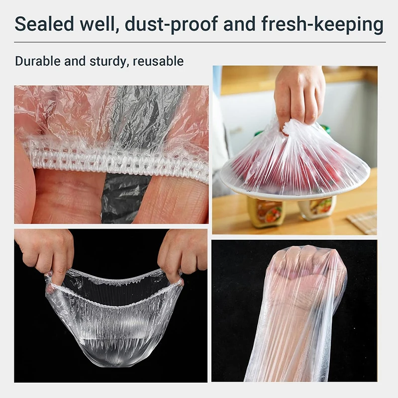 100 pz Usa E Getta Copertura Per Alimenti Involucro di Plastica Durevole Elastico Coperchi Per Alimenti per Ciotole Piatto Elastico Coperture Per La Cucina Sacchetto di Risparmio Alimenti