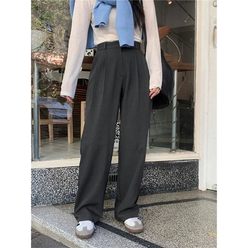 

Ele Wide Leg Straight Cut Pleated Casual West Pants Women's Commute Trousers Dongda Gate Autumn Collection