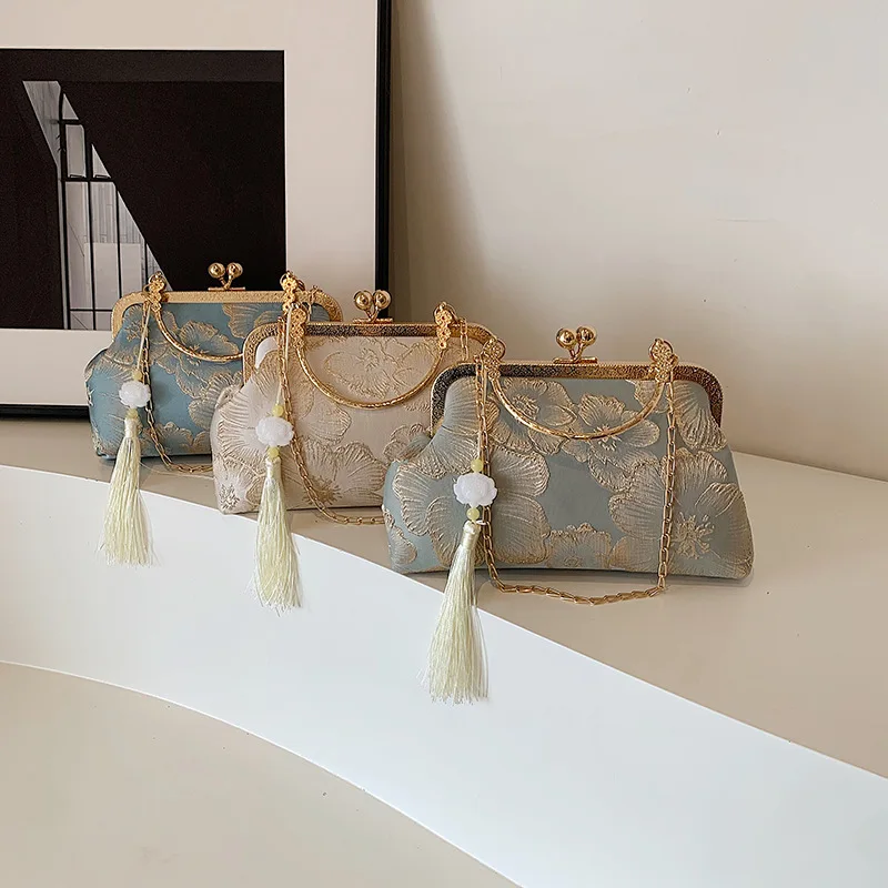 Chinese Style Embroidered Shoulder Bag Elegant Handbag Retro Small Square Bag Ancient Hanfu Cheongsam Crossbody Tote Bags