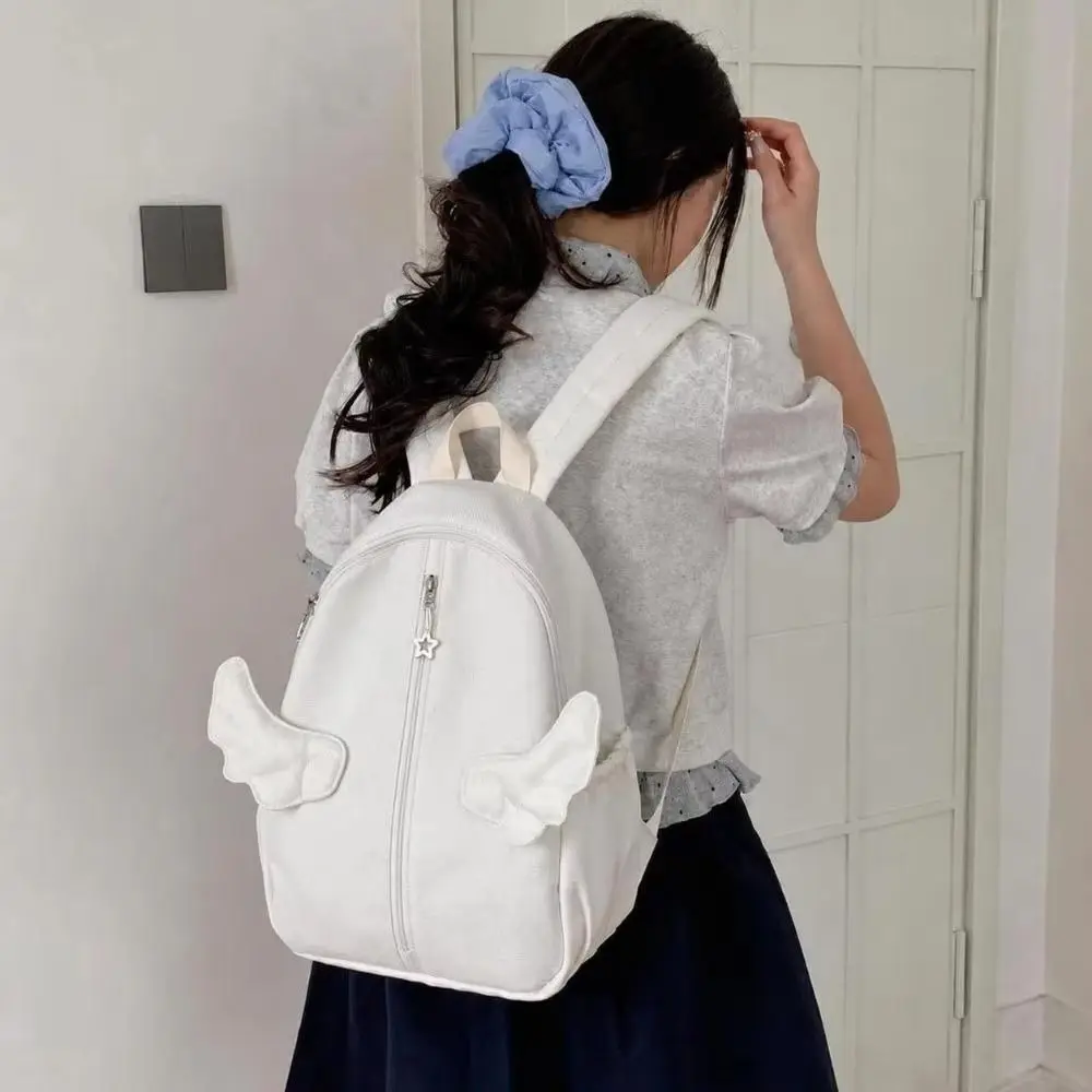 Y2k Süßer Engelsflügel-Rucksack, minimalistisch, mit mehreren Taschen, Nylon-Rucksack, große Kapazität, niedlicher Schulrucksack für Studenten, Alltagsrucksack – Detail 4