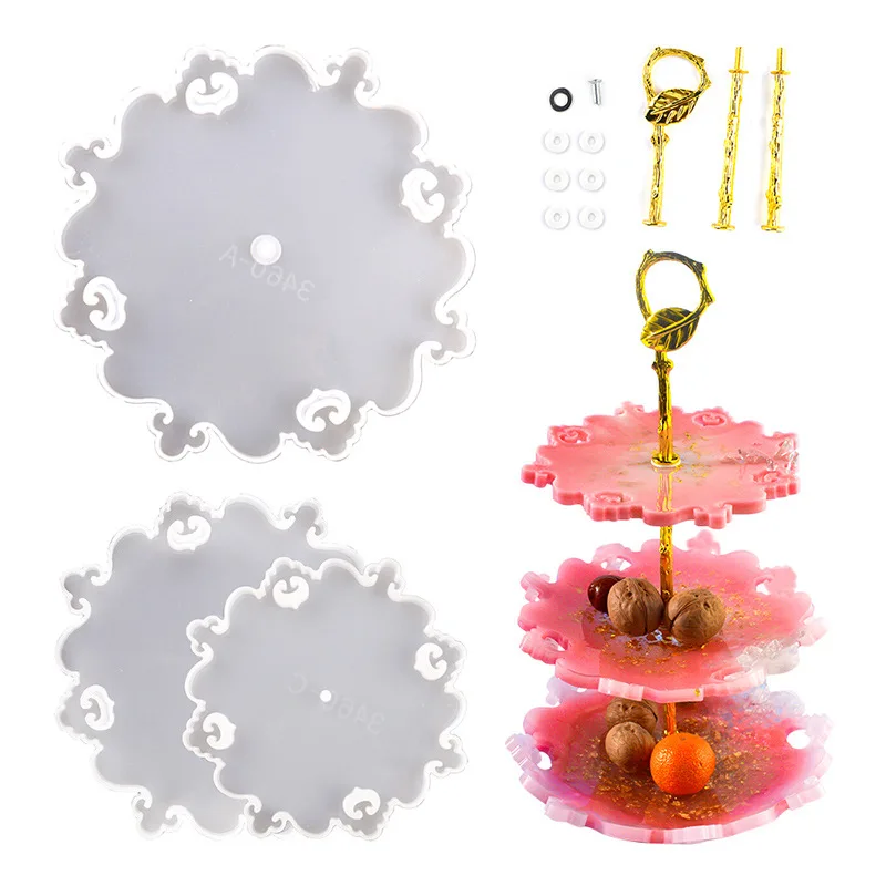 

3 Pcs Three Layer Fruit Tray Resina Molde Crystal Table Plate Moule Tea Cup Pad Coaster Molds DIY Epoxy Silicone Resin Mold