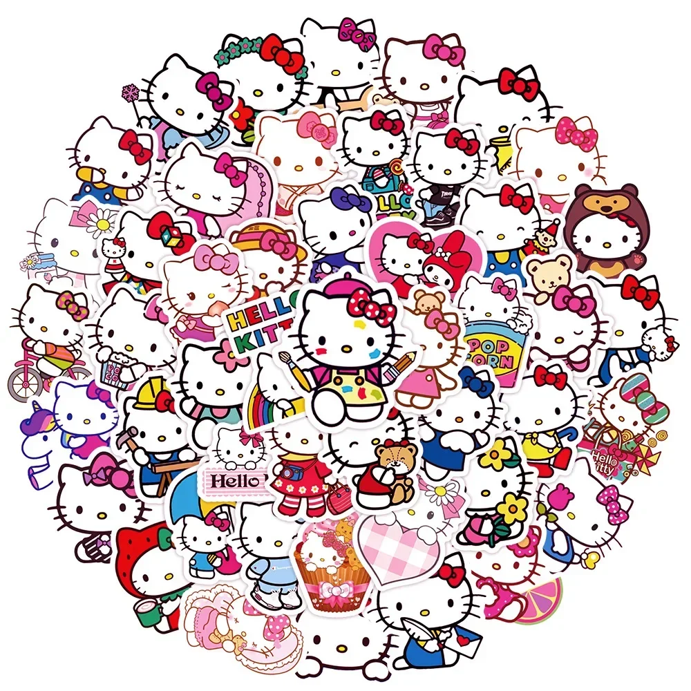 10/25/50Pcs Cute Cartoon Hello Kitty Stickers Skateboard Bicycle Guitar Laptop Scrapbooking Vinyl Waterproof Sticker Kids Toys