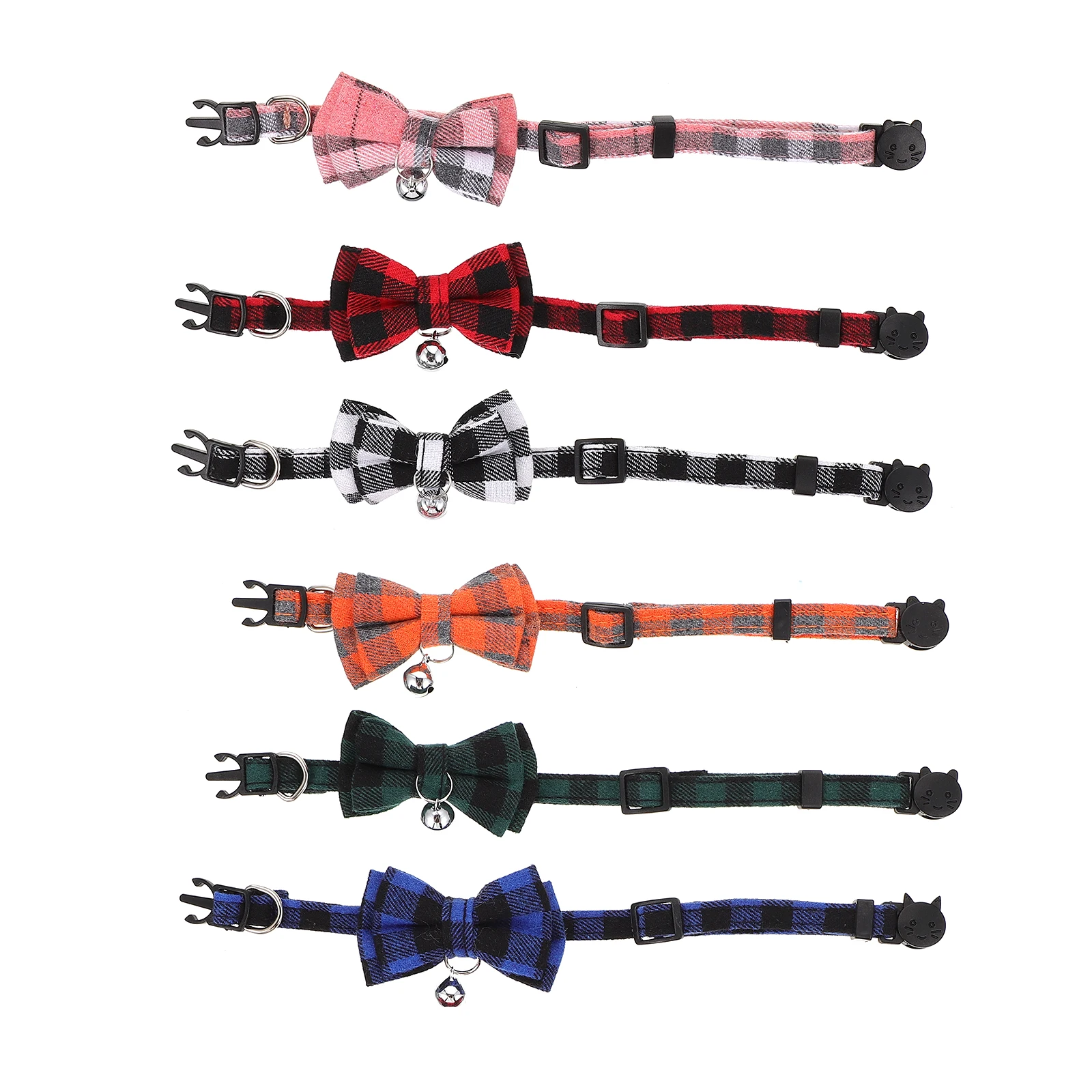 

6pcs Adjustable Cat Collars Polyester Bow Tie Halloween Dog Supplies Comfortable Pet Necklace Soft Skin Friendly Plaid Breathing