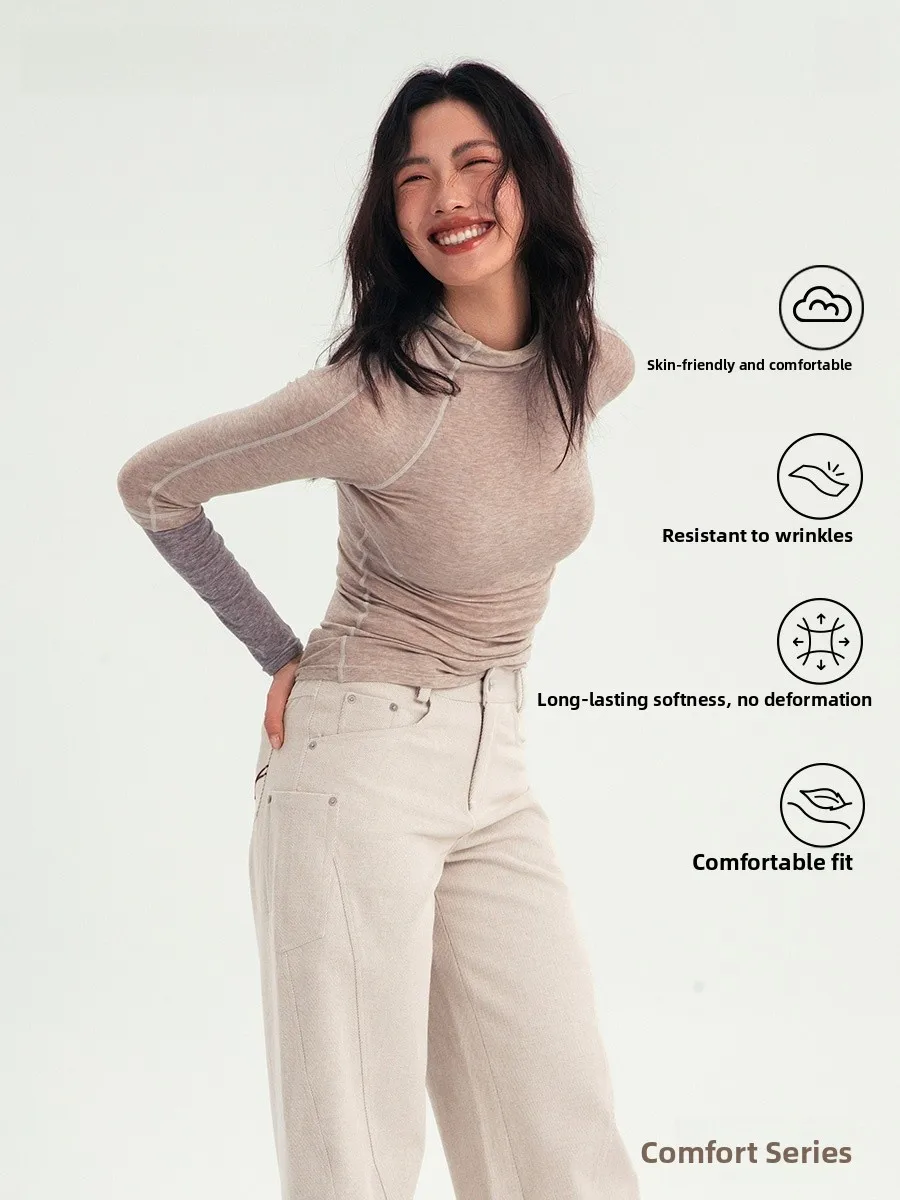 

Женская толстовка с капюшоном Cozyfit Comfortable Series Long Sve, шерстяной базовый слой, трикотаж, весна 202, новинка Sle, облегающий цвет