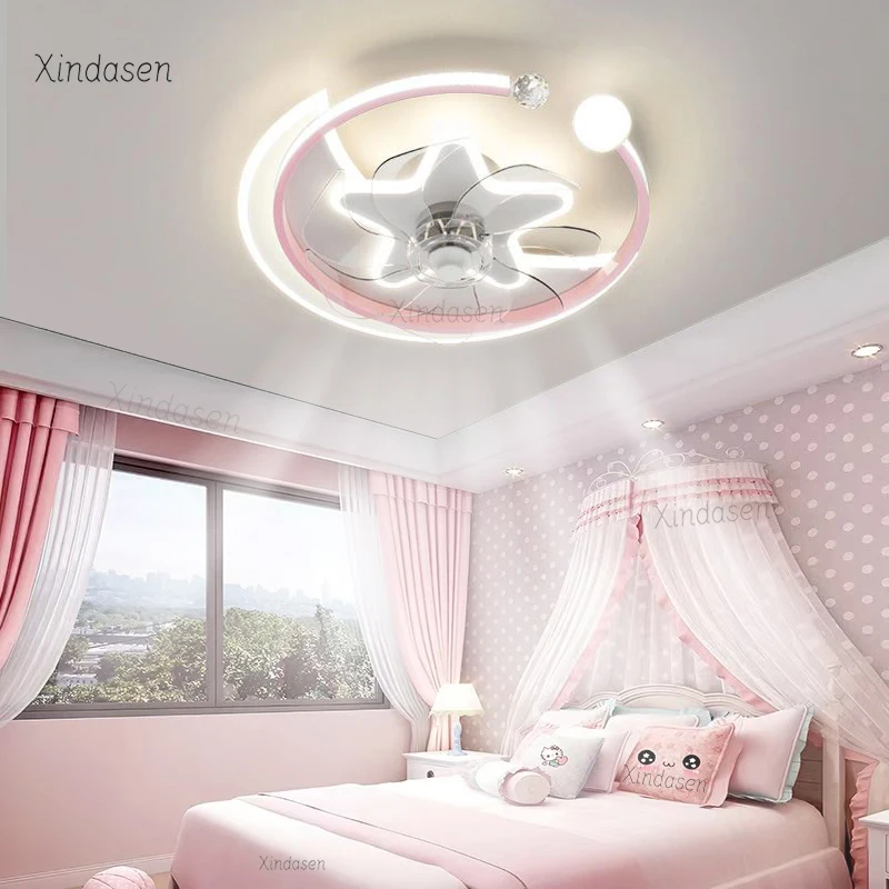 

Modern Led Star Moon Ceiling Fan With Light For Kids Room Child Baby Boy Girl Bedroom Chandelier Fan Ceiling Lamp Remote Control