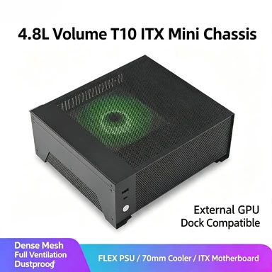 T10 4.8L Compact ITX Chassis, Slim Horizontal PC Shell, Small 1U PSU Supported