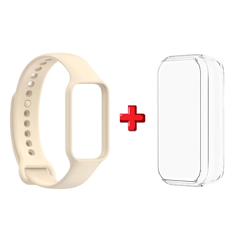 2 in 1 TPU Case +Strap Compatible with Amazfit Band7 Watch Band Women Men, Soft Silicone Sport Replacement