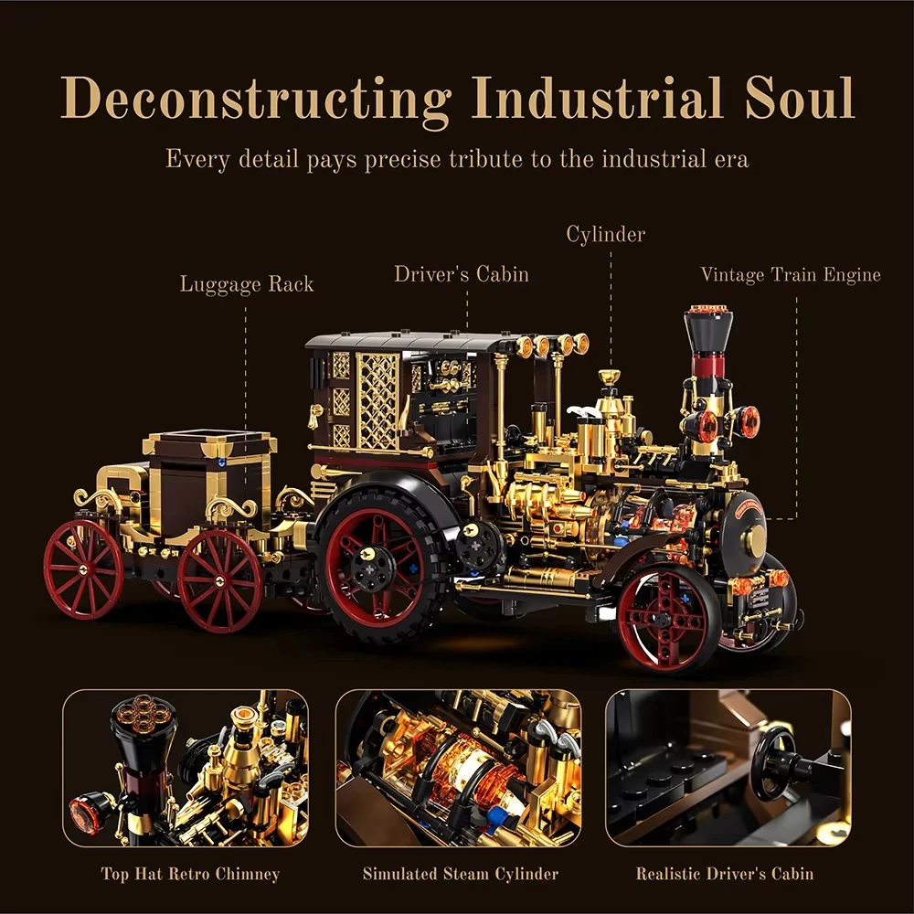 

1331PCS Retro Steam Car Building Blocks Set, Intricate Mechanical Model for Desktop Decoration, Premium Gift for Adults