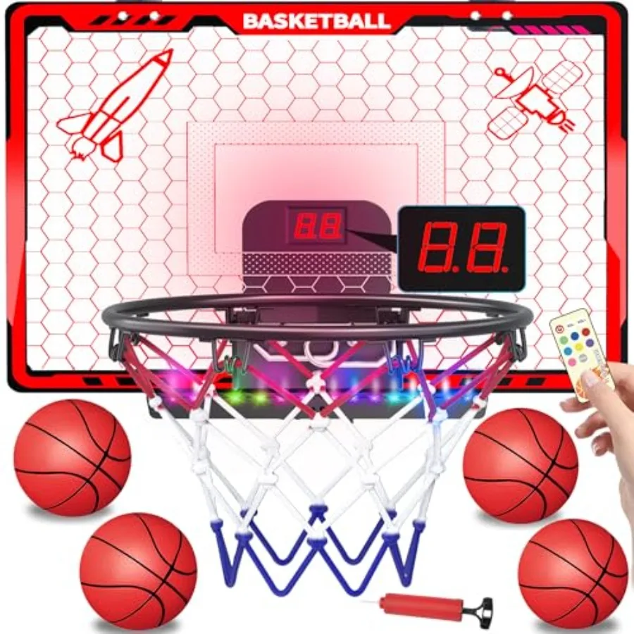 

Basketball Hoop Indoor for Mini Basketball Hoop with Colorful Light Bar Scoreboardand 4 Basketballs Basketball Toys Gifts for 3