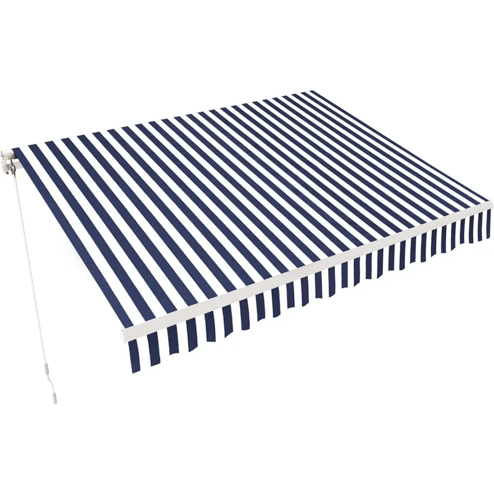 

11.5x9.5 Feet Manual Retractable Patio Door Window Awning Sunshade Shelter Outdoor Canopy, 1210 (Ocean Blue with White Str