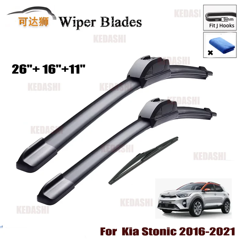 

For Kia Stonic 2016 2017 2021 Car Front Rear Wiper Blades Soft Rubber Windscreen Wipers Auto Windshield 26"+16"+11" 2018 2019