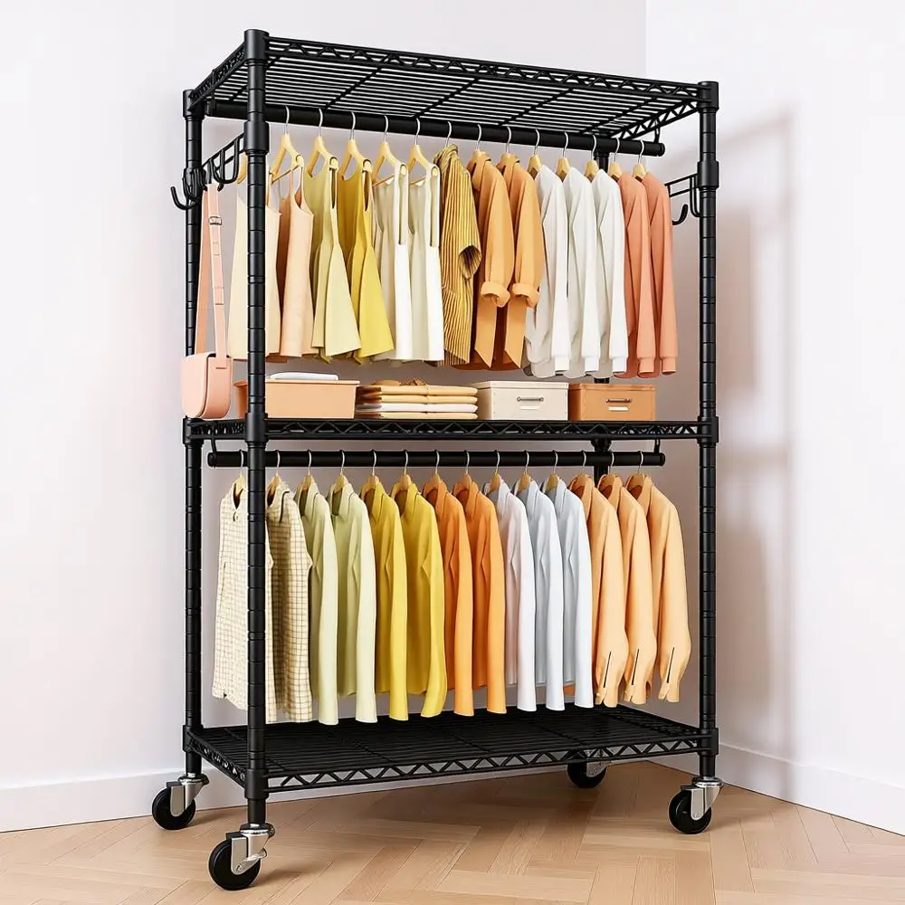 

Rolling Clothes Rack, Portable Wardrobe Closet with Wheels, Heavy-Duty Closet Clothing Rack or Hanging Clothes, 35.5 W x 15.7 D