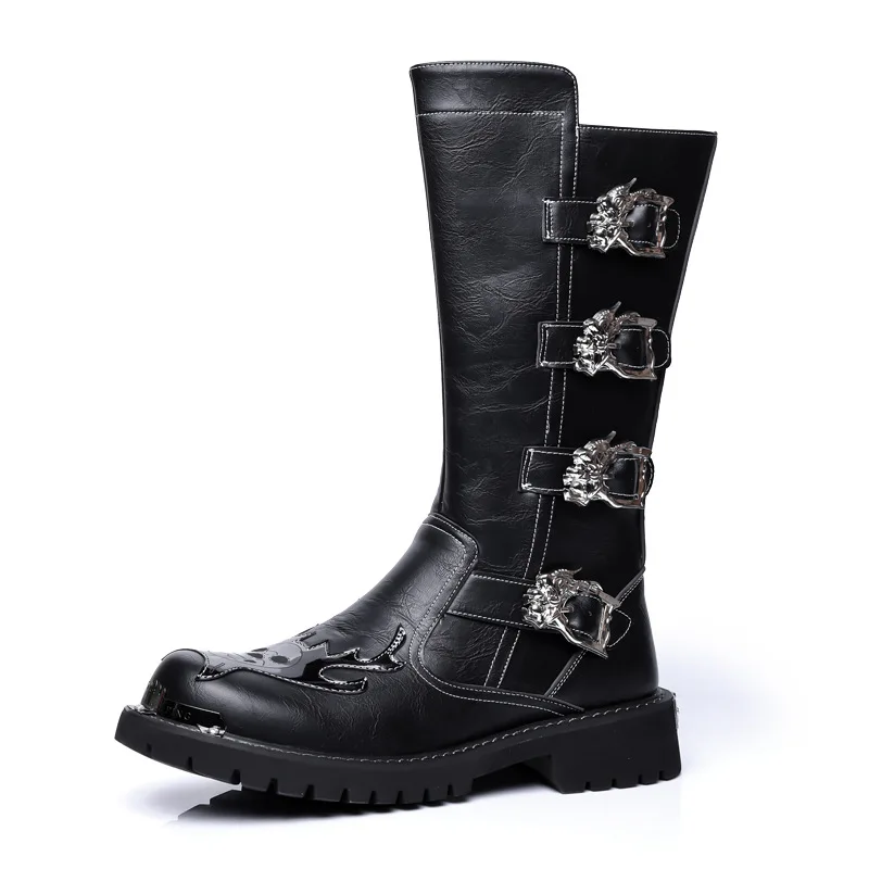 

2025 Autumn Winter New Designer Leather Long Boots for Men Fashion Casual Black Big Head Work Knee High Boots Shoes Man