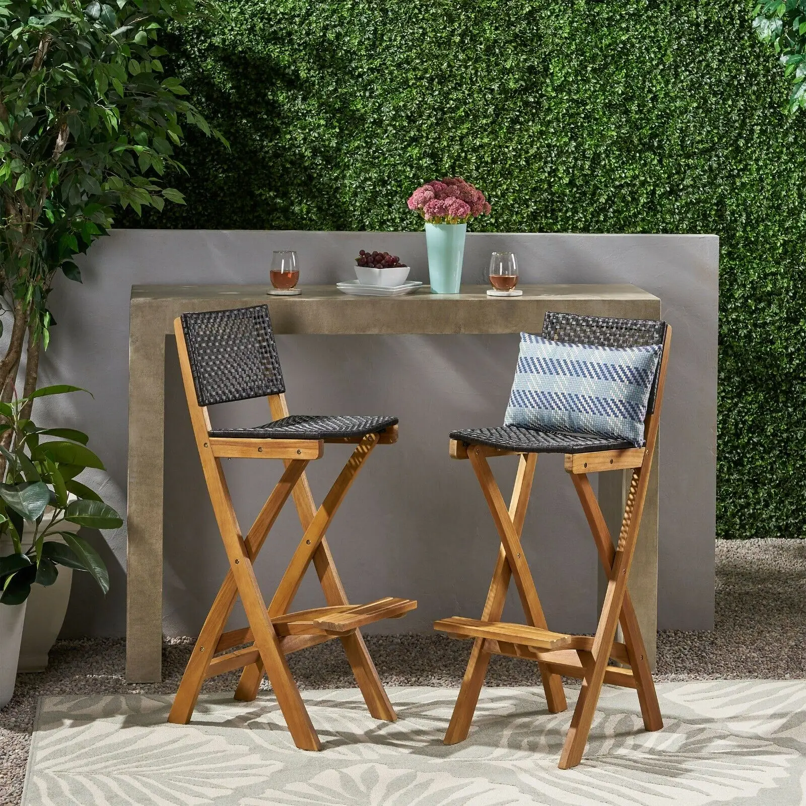 

Outdoor Folding Acacia Wood Barstools (Set of 2)