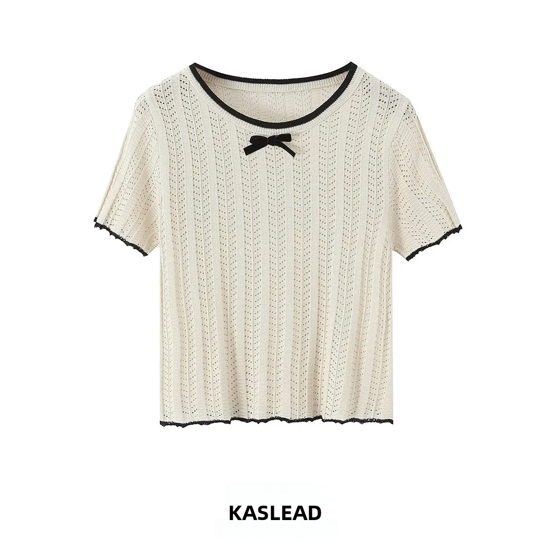 

KASLEAD Новая женская модная легкая вязаная кофта универсального простого дизайна для весеннего сезона, с коротким рукавом, из полиэфирного волокна