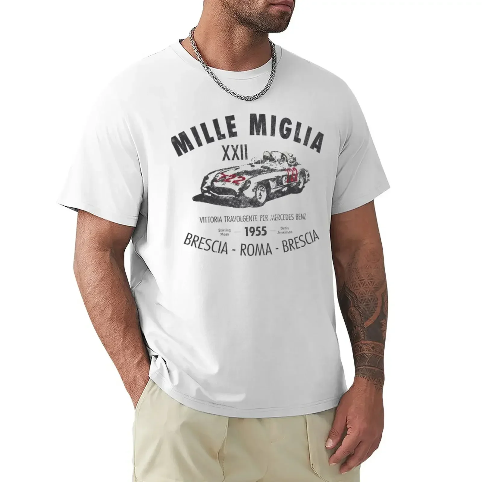 New T-Shirt Vintage Clothes Black Mille Miglia 1955 T-Shirt Blanks Boys Whites Aesthetic Clothes T Shirts For Men Pack