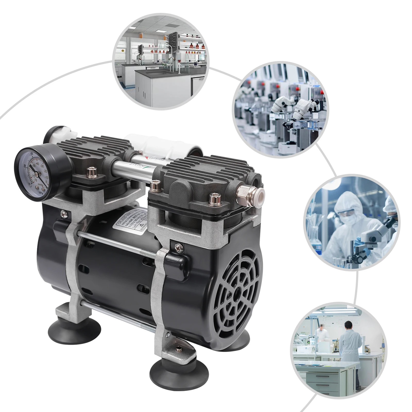 50L/min Oil-free Diaphragm Vacuum Pump Aluminum Alloy Bake Paint ≤48dB Noise 150W Pure Copper Dual Piston Air Suction Machine Aluminum Alloy Tabletop Industrial Vacuum Device For Laboratory Medical Equipment view 8