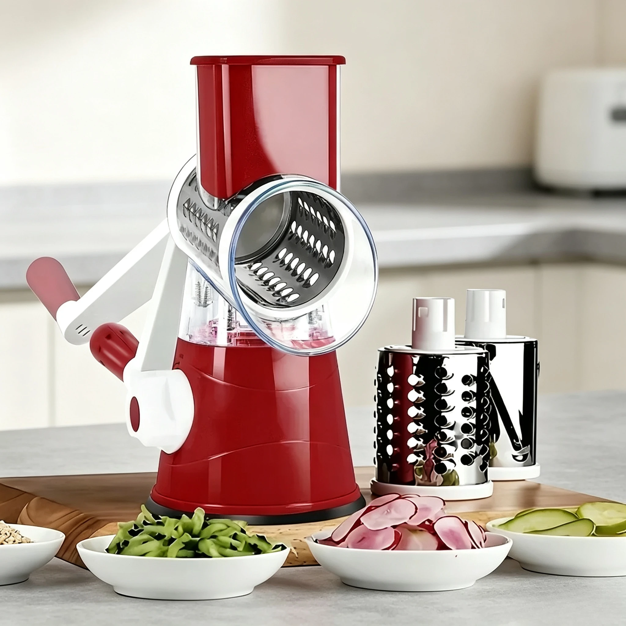 Household 3 In 1 Rotary Vegetable Cutter Handheld Grater With 3 Sharp Rollers Multifunctional Cheese Shredder Slicing Tool