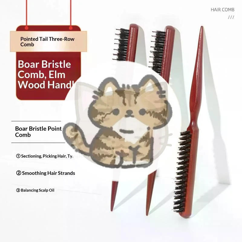

Расческа для волос с деревянной ручкой, трехрядная, с щетиной кабана, для придания объема, расческа-щетка для укладки и распутывания волос, инструмент для парикмахерских работ