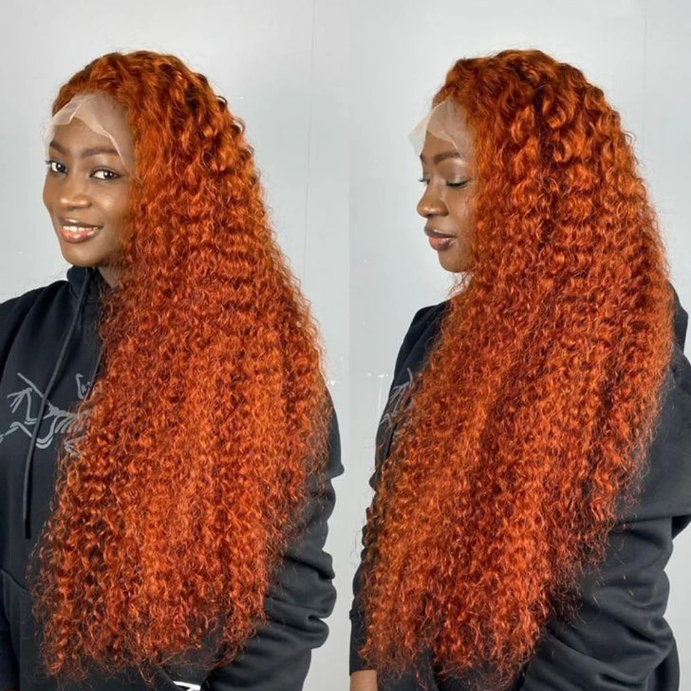 Ginger Orange 350# Water Wave 13x4 HD Lace Front Wig Human Hair 250 Density Brzailian Deep Curly Remy Human Hair for Black Women