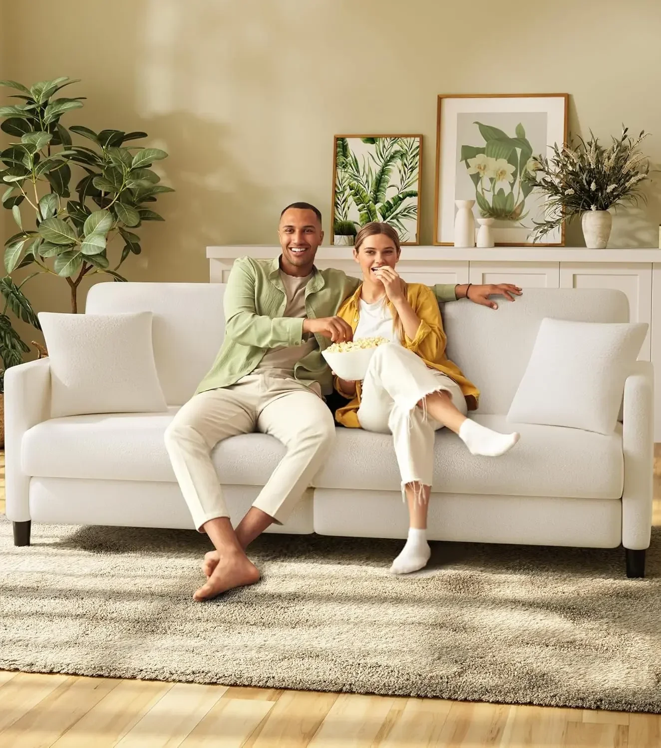 

83" Sofas for Living Room, Comfy Loveseat Sofa, Teddy Fleece Love Seat Couch, Tool-Free Setup Couches for Living Room