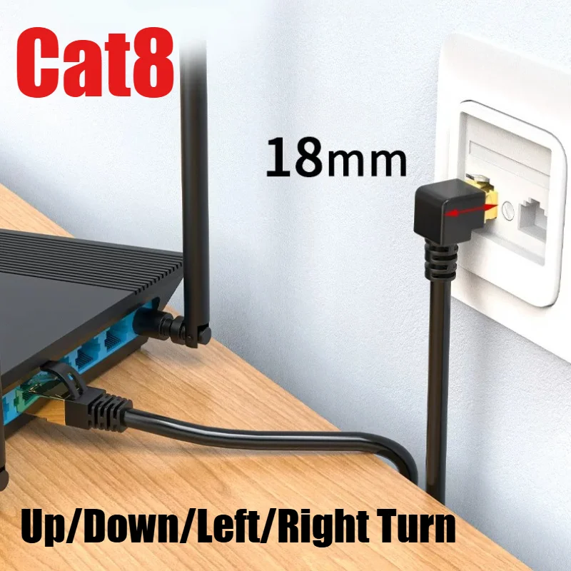Elbow CAT8 RJ45 Ethernet Cable 5G 10 Gigabit 90 Degree Network Wire Right Angle Universal Broadband Connection Line for Router