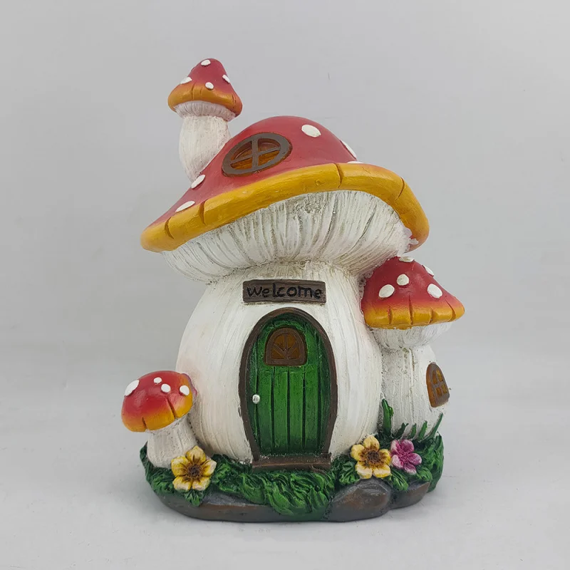 Factory direct sale garden mushroom house resin ornament, courtyard lawn decoration, solar-powered light ornament