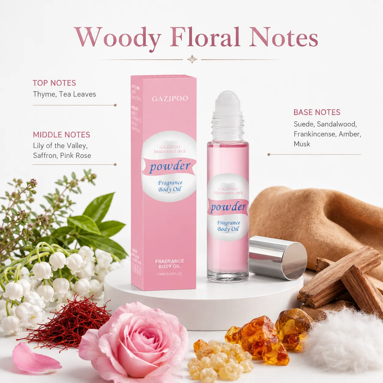 10ML Roll‑On Pheromone Oil - Portable Fragrance Oil,Tea Rose Saffron Sandalwood Woody Floral Scent Eau de Parfum for Traveling