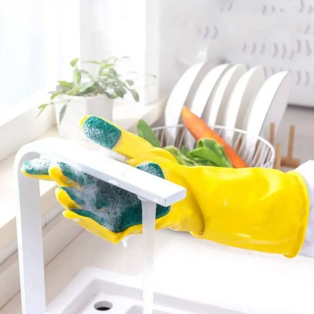 Right Hand with Cleaning Cloth Dishwashing Cleaning Gloves Lengthened Silicone Dish Washing Gloves Kitchen Cleaning Tools