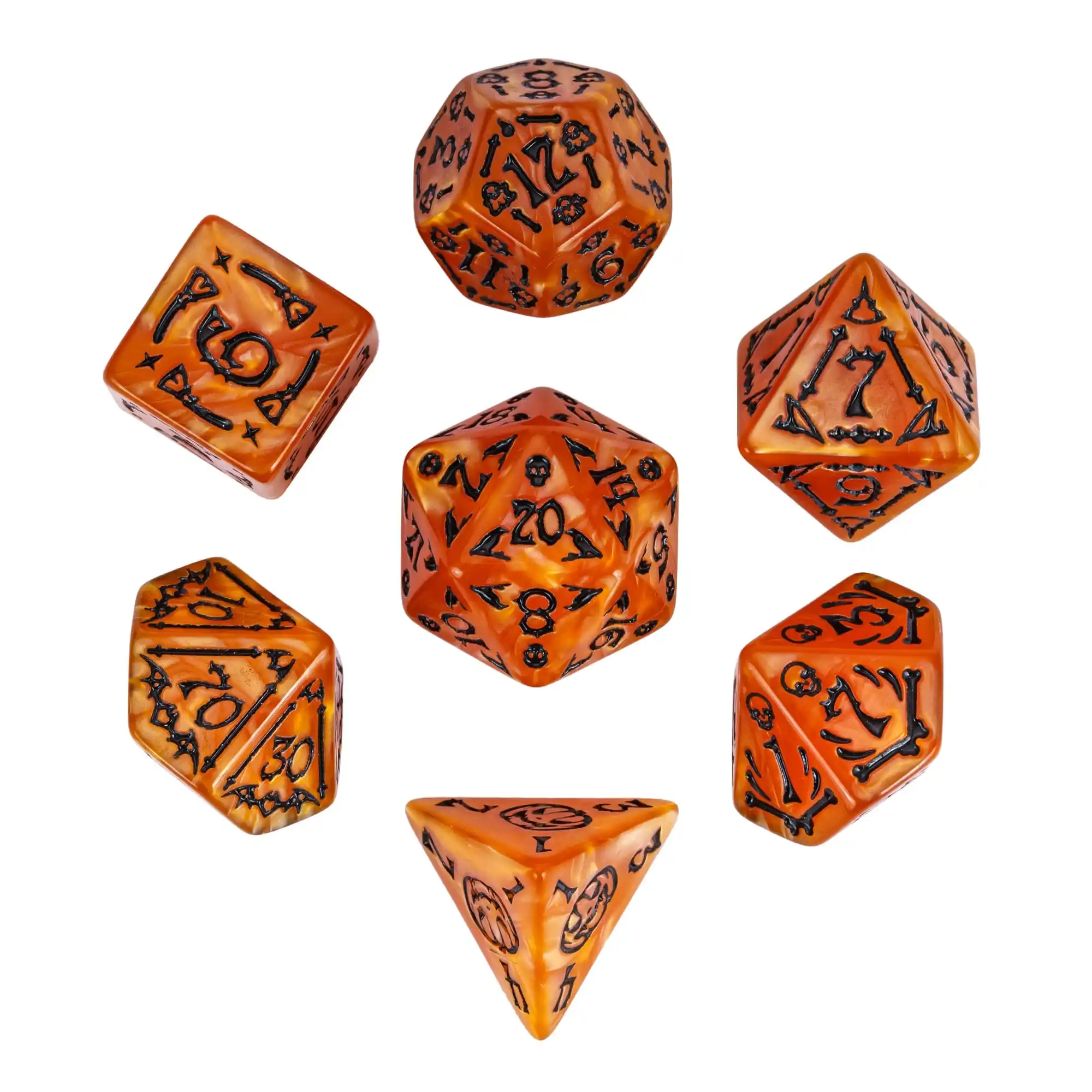 D&D Dices Skull Pumpkin Bat Broom D4 D6 D8 D10 D% D12 D20 Halloween Element Polyhedral Dice Set for Role Playing Board Games