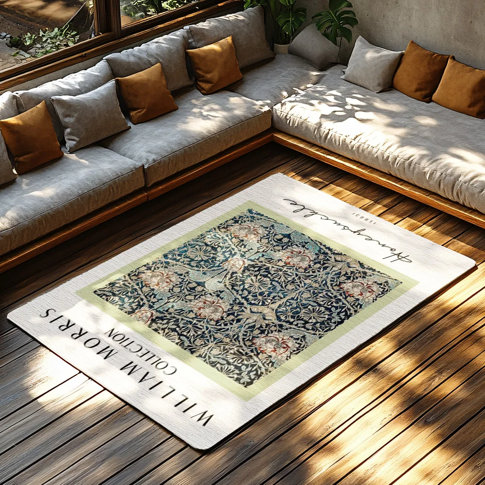 سجادة كلاسيكية لمنطقة الأزهار من ويليام موريس على الطراز الفارسي لديكور المنزل ممسحة غير قابلة للانزلاق سجادة بوهيمية بتصميم تقليدي سجادة أرضية