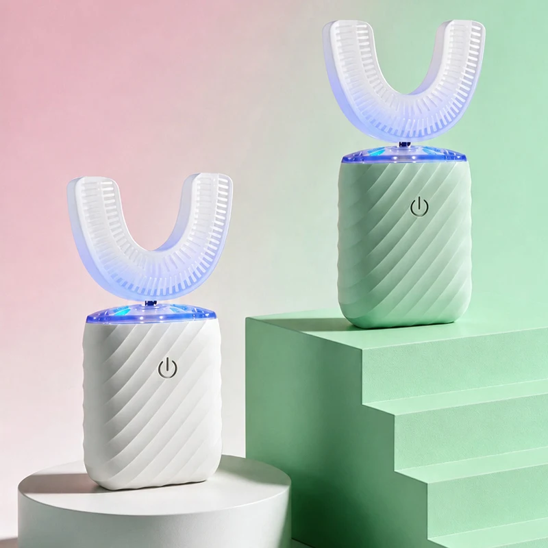 Smart Electric Sonic Toothbrush USB Rechargeable 360 Degrees U Shaped for Adults Kids Silicone Brush