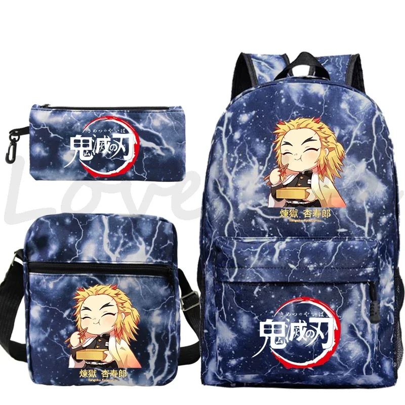 Demon Slayer Rengoku Kyoujurou Eat Food Backpack 3pcs/set boys girl Bookbag Anime Bag Kimetsu No Yaiba Backpack Kids School Bags