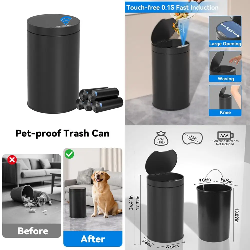 

Automatic Touchless 4 Gallon Stainless Steel Bathroom Trash Can with Lid for Kitchen Use