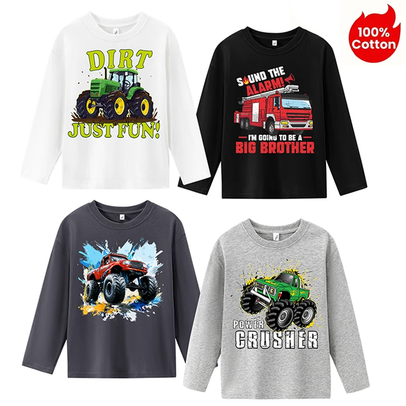 

Футболка с длинными рукавами для мальчиков с мультяшным принтом; мягкая и удобная повседневная одежда из чистого хлопка для детей; 4 шт.