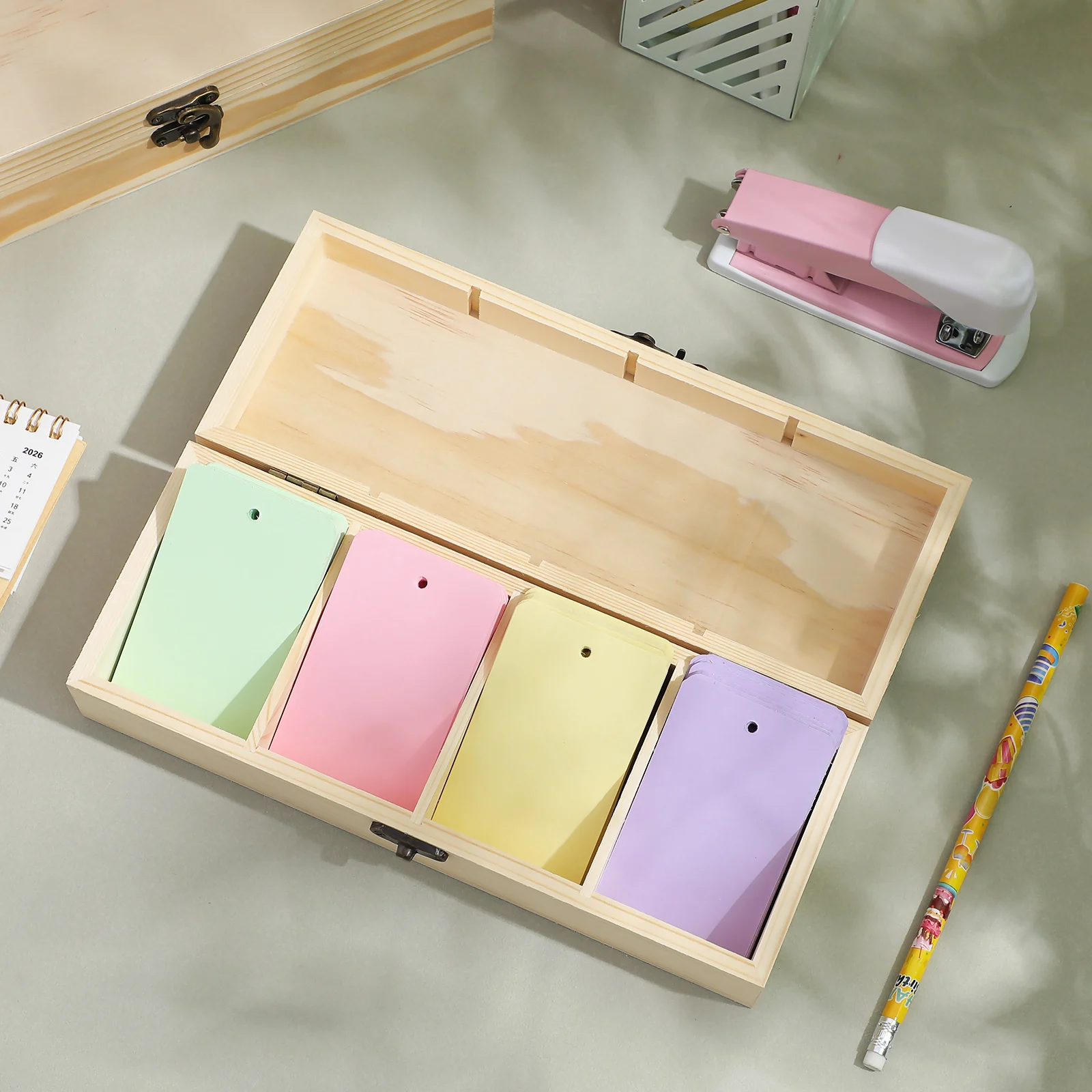 

2 pcs Wood Storage Box Rustic Wooden Organizer 4 Compartments Craft Chest For Diy Plain Keepsake Container Notepad Holder Small