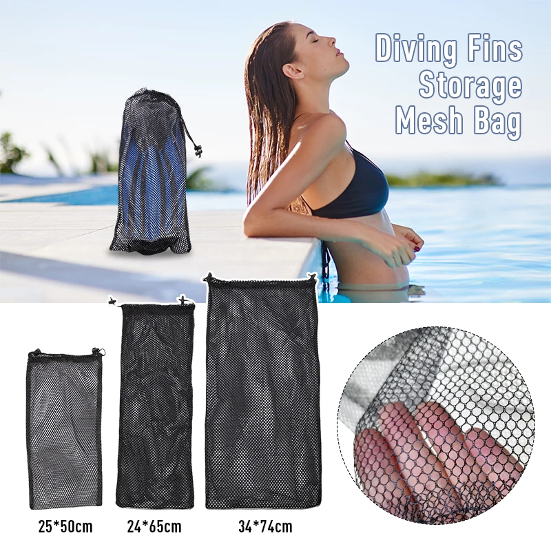 1Pcs Swimming Fins Mesh Storage Bag Diving Mask Swimming Beach Bundle Pocket Flipper Storage Nylon Mesh Bag Portable