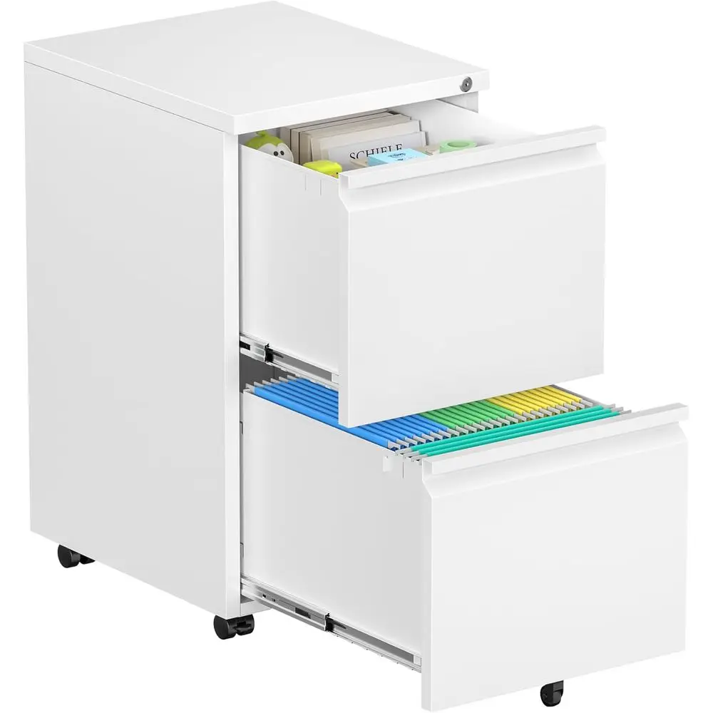 

2 Drawer Metal Rolling Cabinet with Lock, Suitable for Home Office, A4/Letter/Legal, Easy Assembly, White