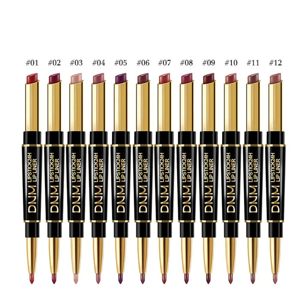 Dubbelzijdige Matte Lippenstift 12 Kleuren Niet Vervagen Waterdichte Voering Potlood Langdurige Hydraterende Make-Up Tool Meisje