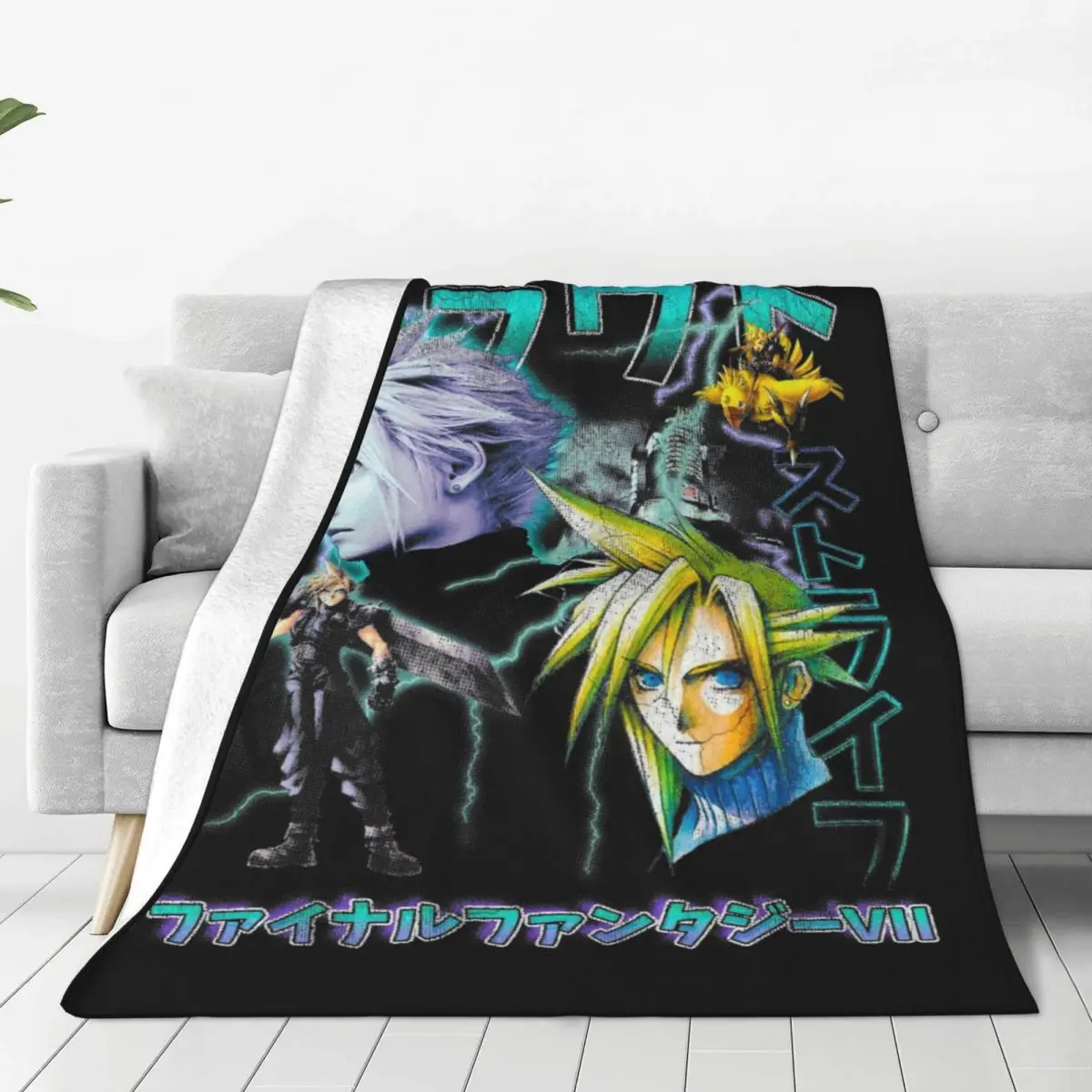 Cloud Strife Final Fantasy 7 manta de franela Otoño/Invierno mantas ultrasuaves portátiles para cama coche colcha fina de felpa