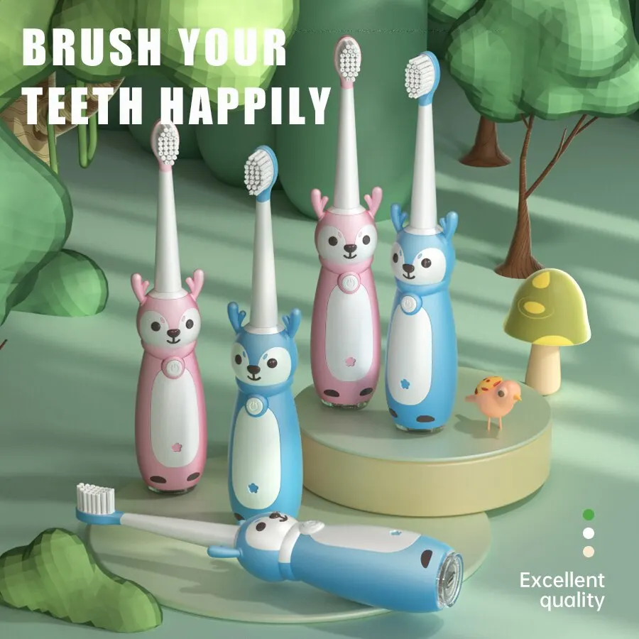 

Jian брендовая звуковая электрическая зубная щетка для детей IPX7, водонепроницаемая, моющаяся для всего тела, перезаряжаемая, три оригинальные щетки