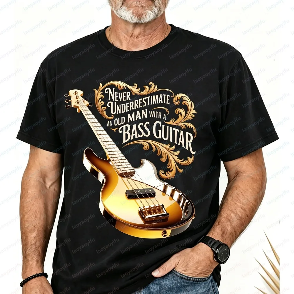 Sommermode Herren Kurzarm-T-Shirt Retro Bassgitarrist Vintage-Print Tee Stylisches Alltagsoberteil Musik-Geschenk für Jungs – Detail 7