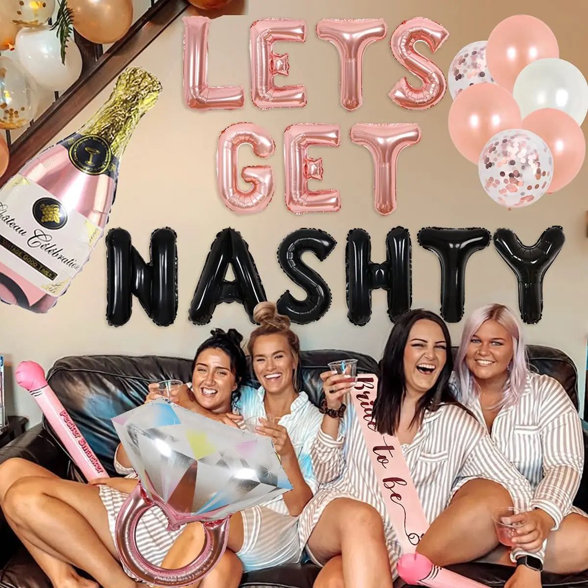 Let's Get Nashty Decorations Nashville Bachelorette Party Supplies Let's Get Nashty Balloons Bride To Be Sash for Bridal Shower