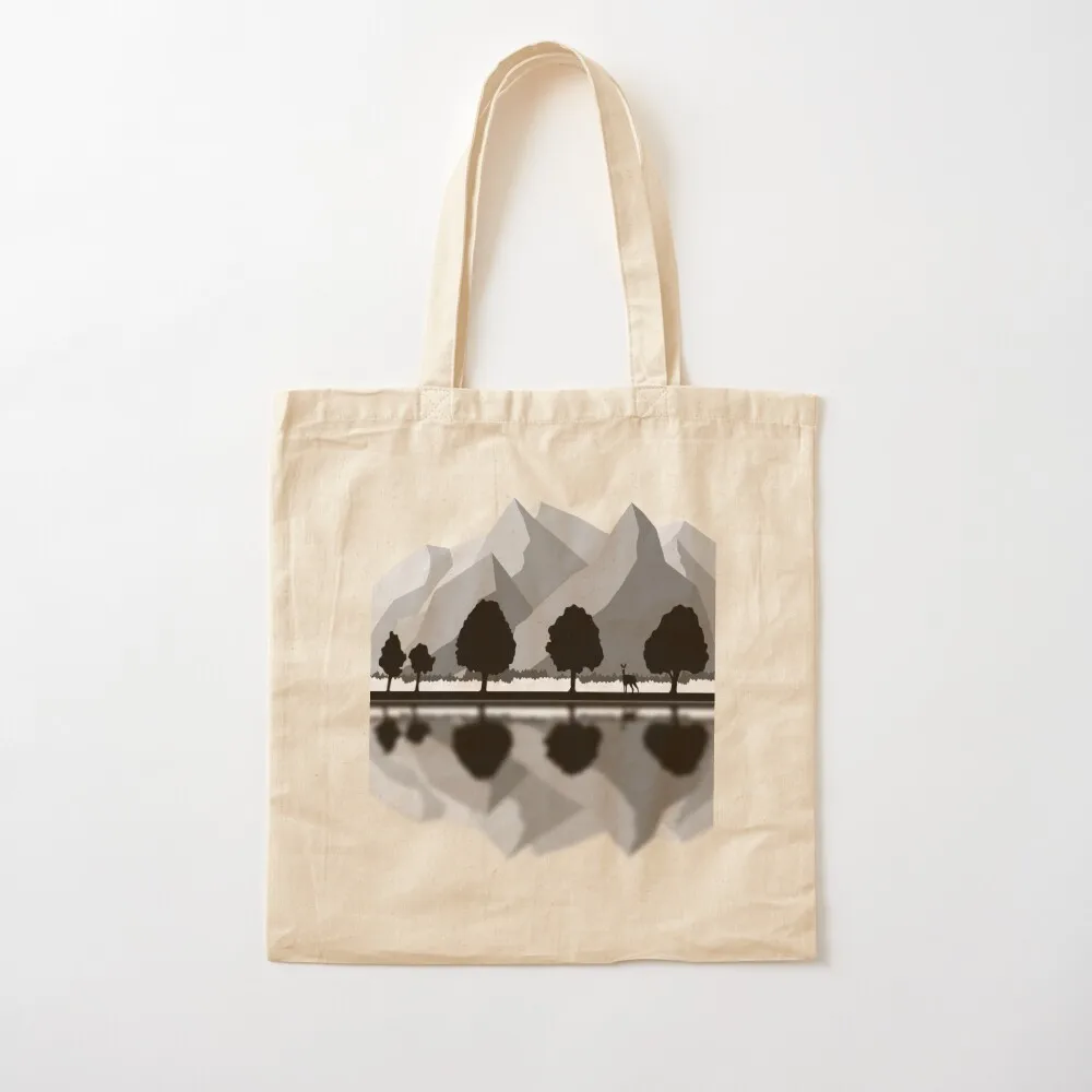 A mountain lake with trees and a deer Tote Bag shopper bags Lady bag shopping cart bags bag luxury women