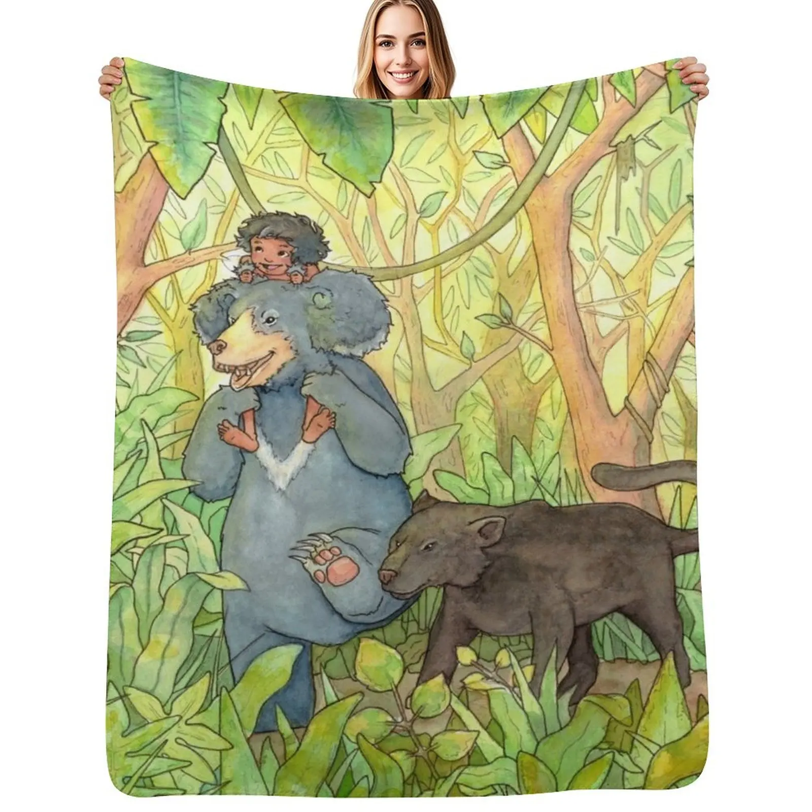 Three Friends on a Walk Throw Blanket Easy Care Comfortable Blanket for Couch