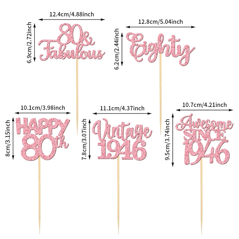 YOMDID 15-teiliges Set für die 80. Geburtstagsfeier, große Kuchendekoration, Happy 80th Cupcake-Topper, Vintage 1946 Tischdekoration, Cheers to 80th – Detail 4