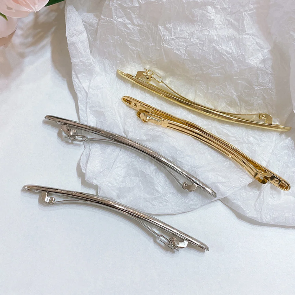 Women Vintage Simple Golden Long Strip Barrettes 11.6cm Metal Irregular Shape Hair Clip Ladies Smooth Spring Clip Hairgrip