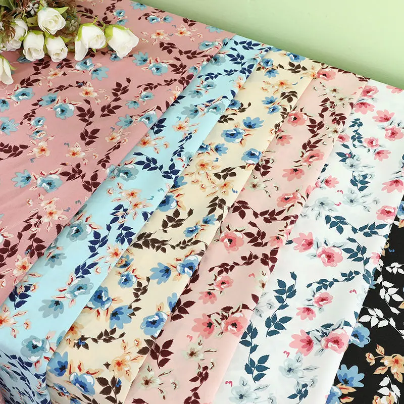 Opaque Chiffon Fabric Print By Meters for Clothing Dresses DIY Sewing Plain Flower Plaid Pattern Polyester Cloth Breathable Soft