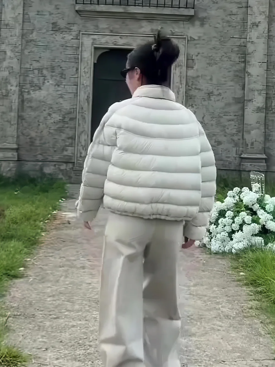 

Fall Winter New 2025 Women's Slim Fit ort Du down Jaet Lightweight Warm Stand Collar Rib Bone Design Faionable Outerwear